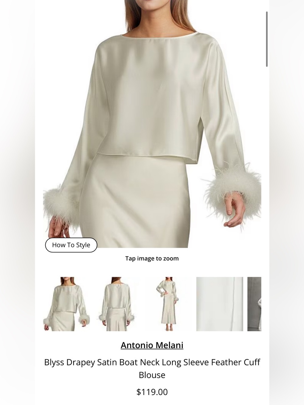 ANTONIO MELANI Ivory Satin Set with Feather Cuffs - Picture 4 of 15